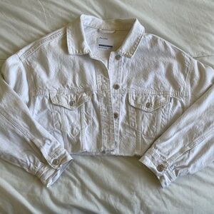 Bershka cropped oversized white denim jacket